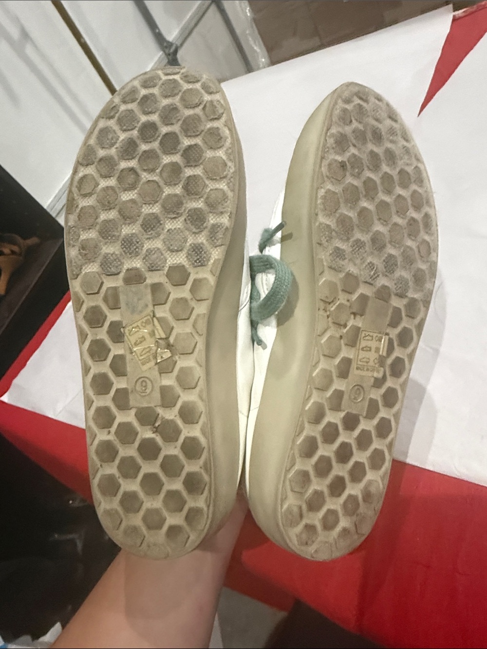 ShuShop White, Taupe & red Star Sneakers with Mint Laces - Picture 5 of 5
